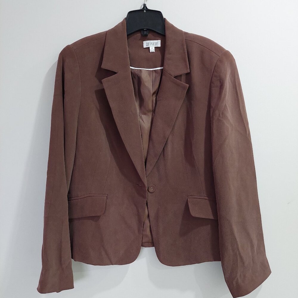 Due Per Due 100% Silk Brown Single-Button Blazer Women's Size 14P